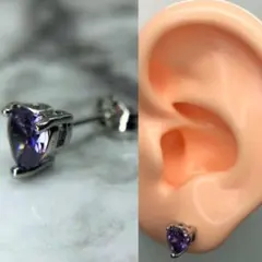 スタッド ピアス 18g ハート マーク パープル シルバー 韓国 片耳