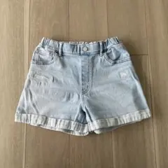 キッズ デニムショートパンツ ライトブルー ダメージ加工 140 ユニクロ