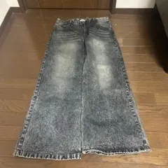 グレー ワイドレッグ デニムパンツ フリンジ