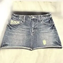 DOUBLE NAME デニムミニスカート レース装飾 ダメージ加工のサムネイル