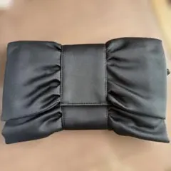 S429.3 FURLA 黒 サテン リボンデザイン パーティーバッグ