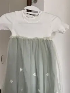 ホワイトリブニット半袖ワンピース