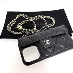 【美品】CHANEL iPhone 15pro スマホケース キャビアスキン