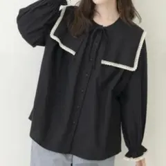 サマンサモスモス ゆべしコラボ 付け襟ブラウス(ブラック)