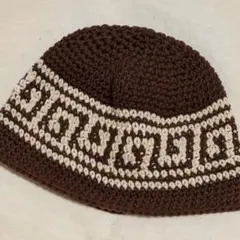 242 ハンドメイド クラッシャーハット バケットハット ビーニー 雷紋柄