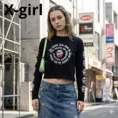 エックスガール クロップド丈 クレストy2k ロングTシャツ ハート シャツのサムネイル