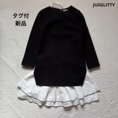 【タグ付新品】JUSGLITTY バイカラーヘムカットワンピース　黒　フレア　S