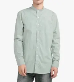 新品 メンズ シャツ 長袖 薄手 ボタンダウン スタンドカラー ストライプ XL