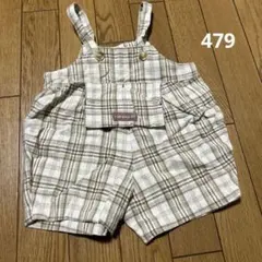 bébé ベージュ系チェック オーバーオール　80