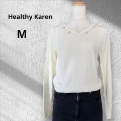 【Healthy Karen】ビジュー付きニット　Vネック　Mサイズ