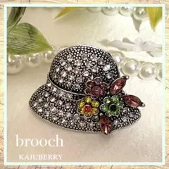 新品 煌めき ラインストン 麦わら帽子 ブローチ 花 ピンブローチ 帽子ブローチ