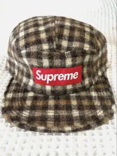 Supreme チェック柄キャップ ネイビー/イエロー - メルカリ