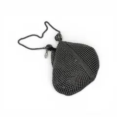 メタルビーズ 巾着バック ブラックシルバー パーティーバック ラインストーン