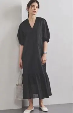 Mala KALANCHOE シアー ジャカードvネック ワンピース ヌキテパ
