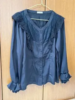 axes femme アクシーズファム レースフリルブラウス 黒 長袖