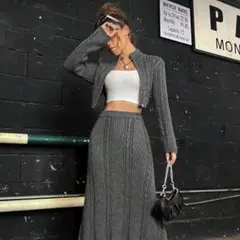 【SHEIN】グレー ケーブル編み カーディガン Sサイズ