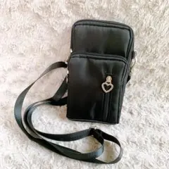 ブラック スマホショルダーバッグ ナイロン製