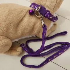 【新品】 首輪&リードセット 月と星模様パープル 調整可能 鈴付き 小型犬·ねこ