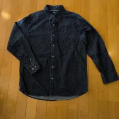 ユニクロUNIQLO長袖デニムシャツボタンダウンカラーLネイビー