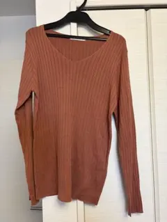 マーベラスバイピエロ　リブ編みVネック長袖ニット L オレンジ