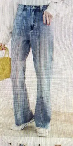 セミフレアデニムパンツ 裾フリンジ