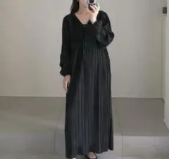 「yuiさんコラボ 」前後2way長袖プリーツワンピース　PMサイズ
