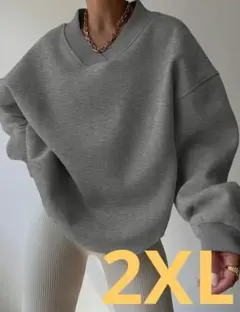 カッコイイ❣️P レディース Vネックスウェット グレー 2XL おすすめ✨