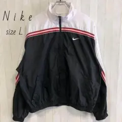 NIKE　ナイキ　スウッシュ刺繍　ナイロンジャケット　黒　白 XL 美品　古着