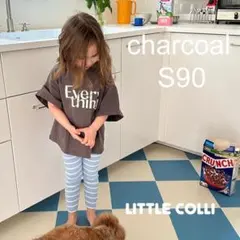新品 大き目【チャコール S90】韓国子供服 Tシャツ綿100%コットン