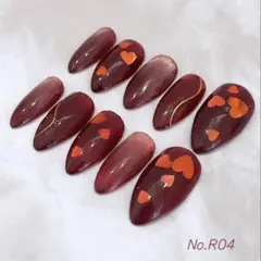 No.R04 ネイルチップ　フルオーダー　ハートホロ　ニュアンス　ボルドー