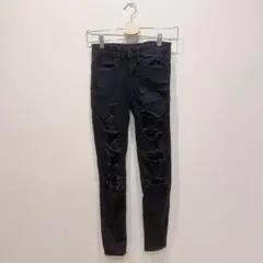 american eagle スーパーハイウエスト ダメージジーンズ黒