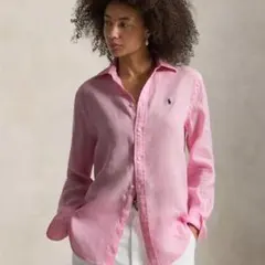 【極美品✨】ポロラルフローレンリネンシャツ ボタンダウン ピンク M