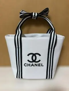 ホワイト ミニトートバッグ ストライプ