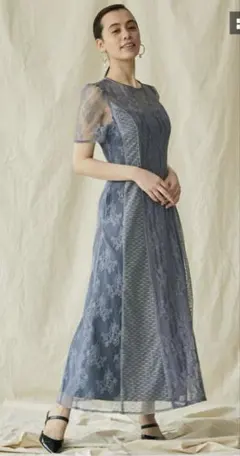 【LAGUNAMOON】LADYナローレースマキシワンピース（ブルー）