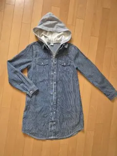 CROSS2&Co ヒッコリーデニム フード付きアウター・シャツワンピース M