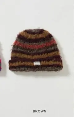 【完売商品‼️】TINA：JOJUN マルチカラーストライプニット帽 ブラウン