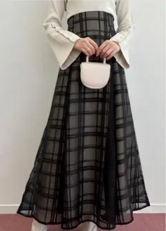 【新品未使用】GRL チェック柄シアーフレアスカート