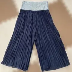 即日発送！マタニティ ネイビー プリーツ ガウチョパンツ