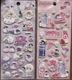 【新品】ペンギン　立体　3D シール　可愛い　ぷくぷく　ぷっくり　動物2枚セット