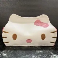キティ ピンクリボン ティッシュカバー レザー調 かわいい 刺繍