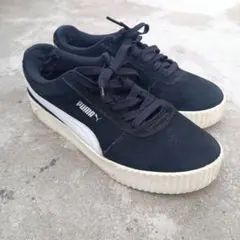 PUMA　スエード　スニーカー　黒　ブラック/ホワイト　幅広　24.0cm　値下