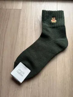 靴下屋 Tabio レディース ソックス ベア刺繍 ダークグリーン