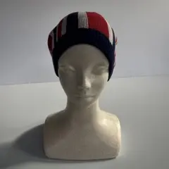 ストライプデザイン ポンポン付きニット帽