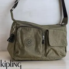 kipling /キプリング ショルダーバッグ カーキ ラバーチャーム付き