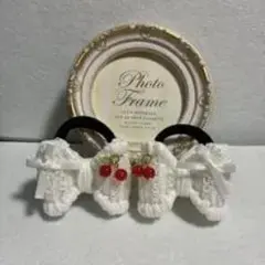 ホワイトチェリー付きリボンヘアアクセサリー3個セット