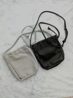 巾着ポシェット 2個セット フェイクレザー ミニショルダー