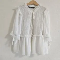 XSサイズ ZARA ザラ シフォン ホワイトトップス ペプラム フリル