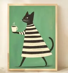 薄手　ポスター　インテリア　コーヒーを運ぶ猫　3040　キャンバスアート