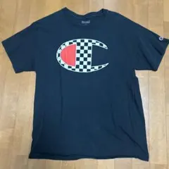 Champion チェック柄ロゴ ブラックTシャツ