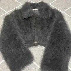 KONHANFAN ブラウン　グレー　クロップドファーコート　ショート丈